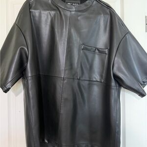 Zara Black Faux Leather Short-Sleeve Tee